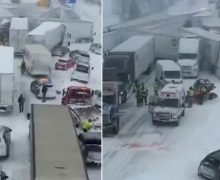 بسبب عاصفة تلجية …تصادم أكثر من 100 سيارة وشاحنة في ولاية ميشيغان الأميركية( فيديو )