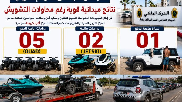 السوالم الطريفية ….تدخلات هامة لرجال الدرك الملكي لحماية المصطافين تسفر عن حجز مجموعة من المركبات البحرية ( صور )