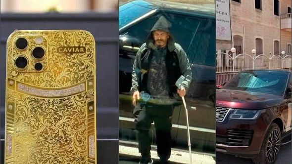 القبض على متسول ميليونير يملك سيارة رونج روفر وهاتف فاخر مطلي بالذهب ( فيديو )