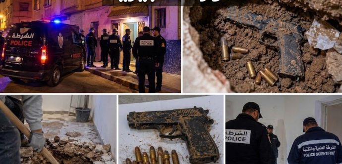 طنجة : العثور على مسدس وخراطيش مدفونة داخل حمام منزل ببني مكادة